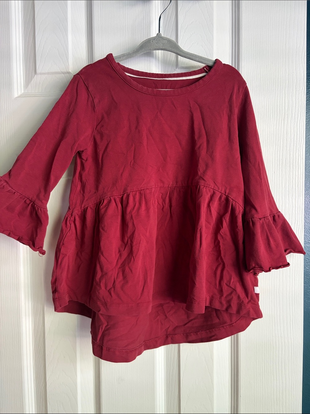 Ruffle Butts Girls Red Peplum Bell-Sleeve Top
